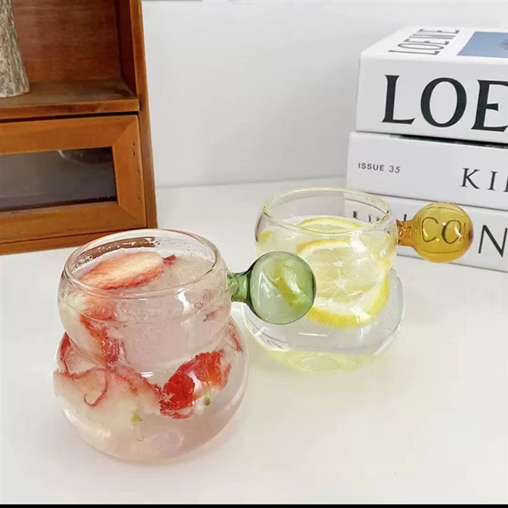 Borosilicate Mug With Ball Handle, Lovely Juice Cup For Girl's Party, 9OZ Milk Tumbler